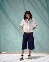 Deep Blue Knee-Length Denim Shorts