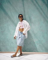 Ice Wash Knee-Length Denim Shorts