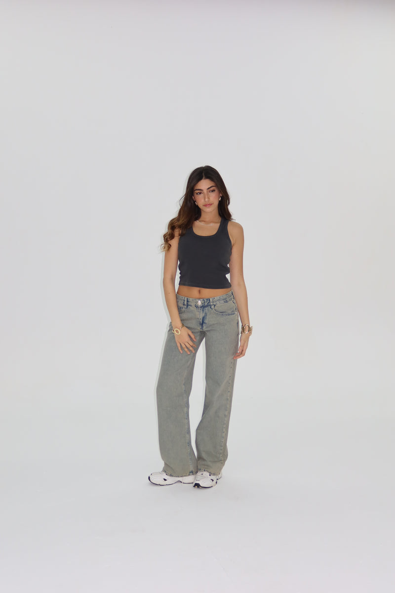 Low Waist Washed Dusty Grey