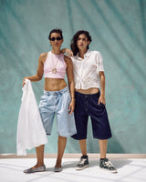 Ice Wash Knee-Length Denim Shorts