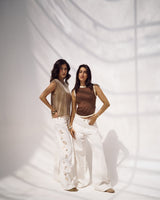 White Paisley Embroidered Wide Leg Jeans