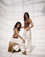 White Paisley Embroidered Wide Leg Jeans
