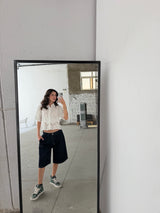 Deep Blue Knee-Length Denim Shorts