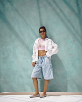 Ice Wash Knee-Length Denim Shorts