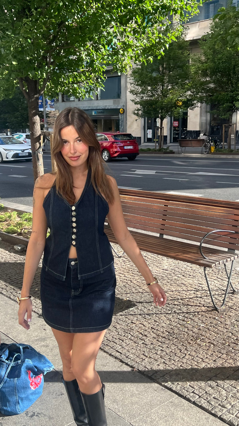 Denim In Denim In Skirt Deep Blue