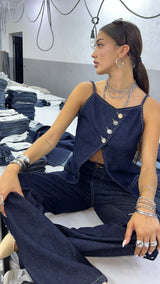 Dark Navy Denim Vest Trousers