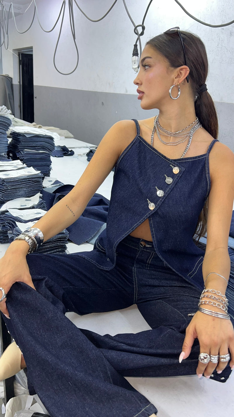 Dark Navy Denim Vest Trousers