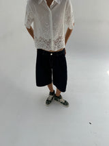 Deep Blue Knee-Length Denim Shorts