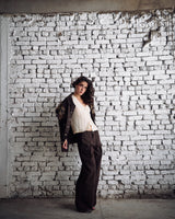 Embellished Denim Piece Jacket In Brown