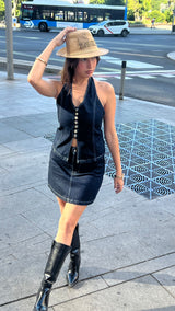 Denim In Denim In Skirt Deep Blue