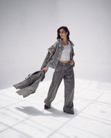 Embellished Denim Set In Gray