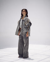Embellished Denim Set In Gray