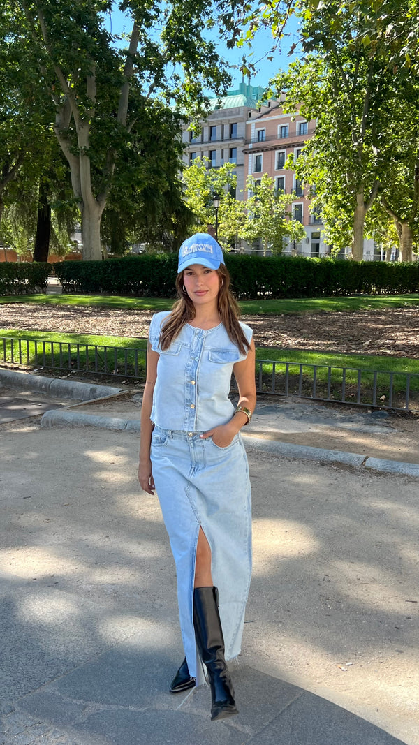 Slate Front Slit Skirt In Sky Blue