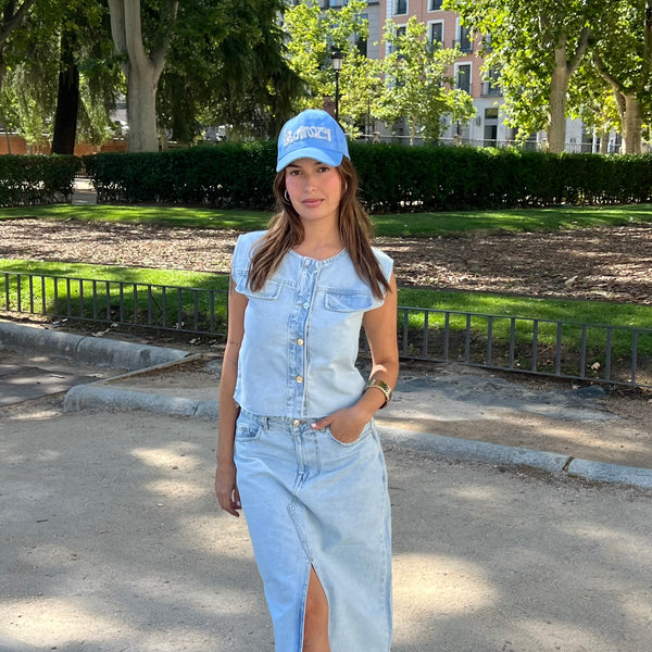 Slate Front Slit Skirt In Sky Blue – Kamzi Denim
