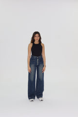 Bootleg Jeans in Deep Blue Washed