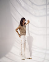 White Paisley Embroidered Wide Leg Jeans