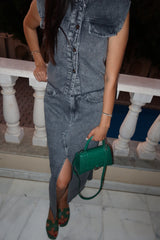 Slate Front Slit Skirt in Washed Grey