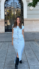 Slate Button Vest In sky Blue