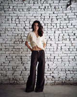 Embellished Denim Pants In Brown
