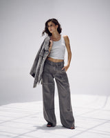 Embellished Denim Pants In Gray