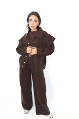 Unembellished Denim Piece set in Brown