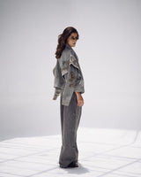 Embellished Denim Set In Gray