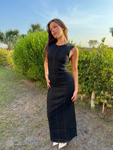 Signature Deep Black Maxi Denim Dress
