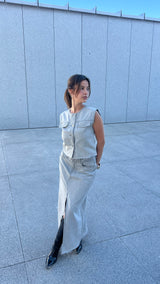 Slate Front Slit Skirt In Grey