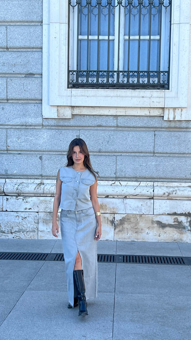 Denim Co-ord Set In Gray