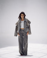 Embellished Denim Set In Gray