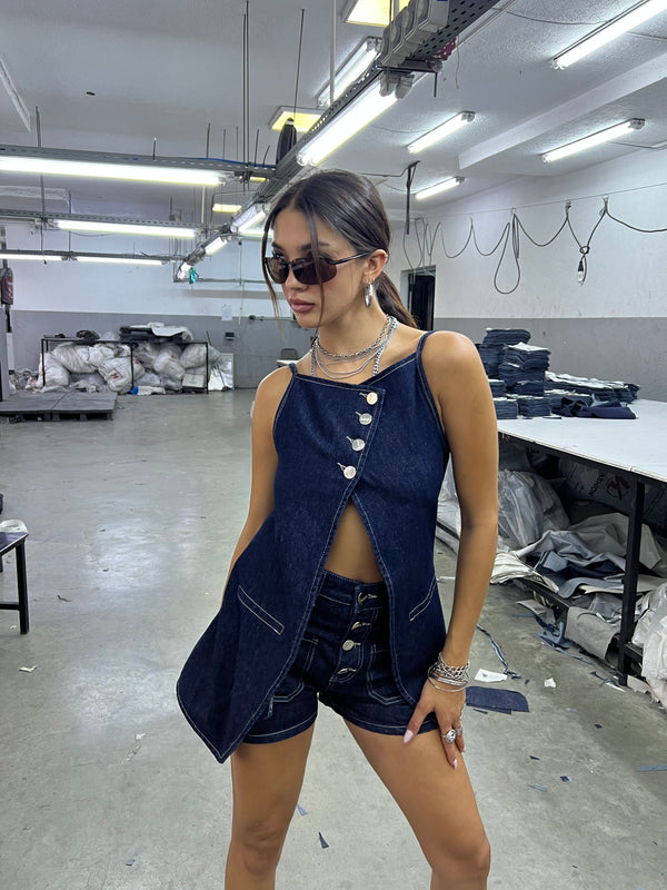 Dark Navy Denim Vest Trousers