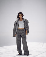 Unembellished Denim Piece set in Gray