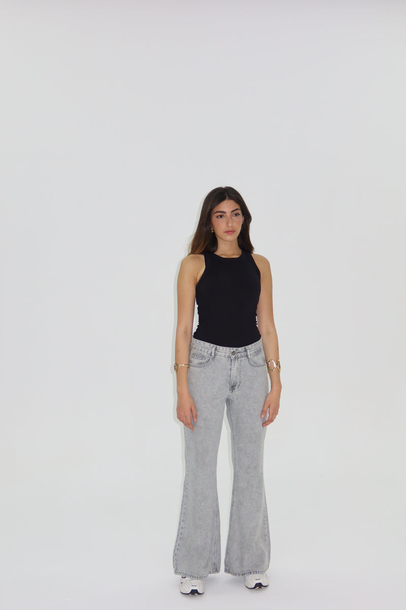 Signature Wide Leg Jeans In Steel Grey