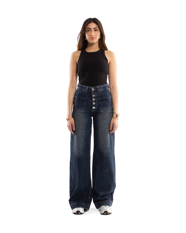 Bootleg Jeans in Deep Blue Washed