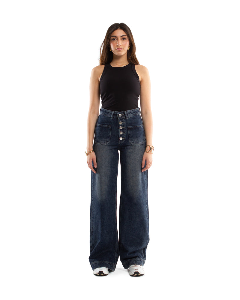 Bootleg Jeans in Deep Blue Washed
