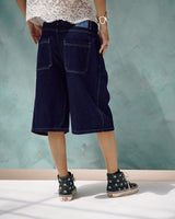 Deep Blue Knee-Length Denim Shorts
