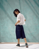 Deep Blue Knee-Length Denim Shorts