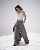 Embellished Denim Pants In Gray