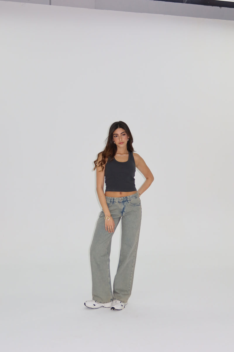 Low Waist Washed Dusty Grey