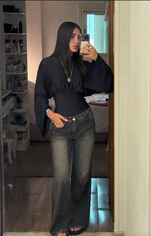 Signature Wide Leg Jeans in Washed Black