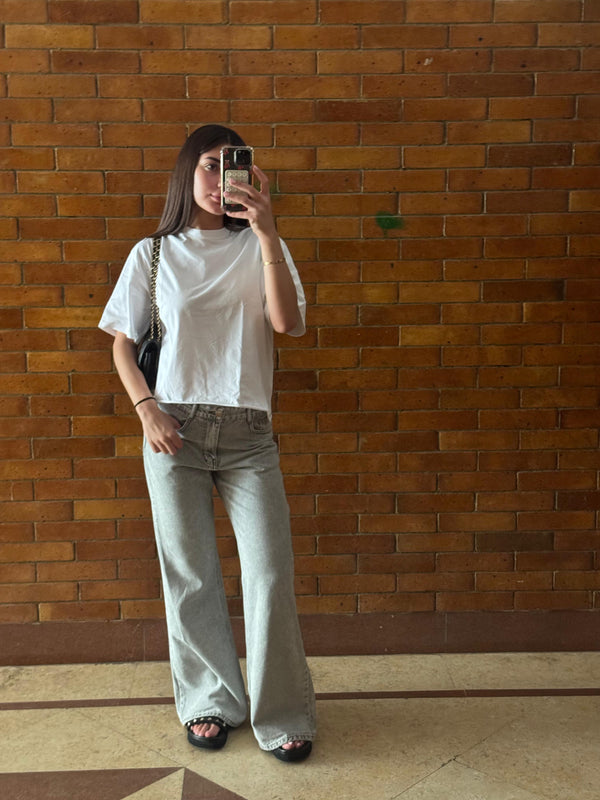 Signature Wide Leg Jeans In Steel Grey