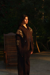 Embellished Denim Piece Jacket In Brown