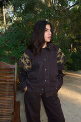 Embellished Denim Piece Jacket In Brown