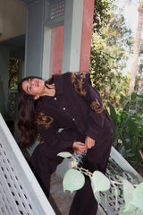 Embellished Denim Piece Jacket In Brown