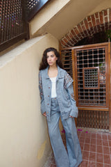 Embellished Denim Pants In Gray