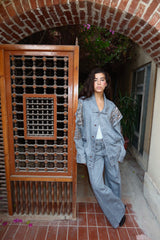 Embellished Denim Pants In Gray