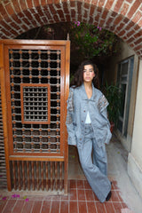 Embellished Denim Piece Jacket In Gray