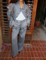 Embellished Denim Pants In Gray