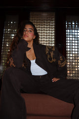 Embellished Denim Piece Jacket In Brown