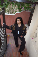 Embellished Denim Piece Jacket In Brown